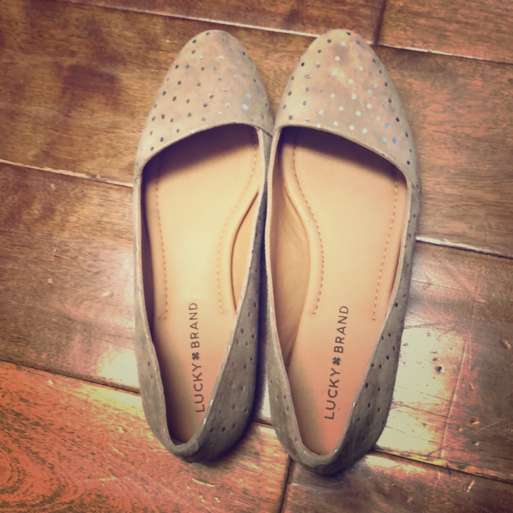 Lucky Brand Taupe and Silver Flats